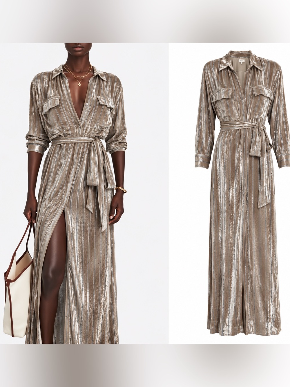 For Brunello Cucinelli lovers.L'AGENCE Velvet Cameron Long shirt Dress